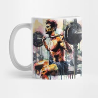 Artistic illustration of a man lifting weights in the gym Mug
